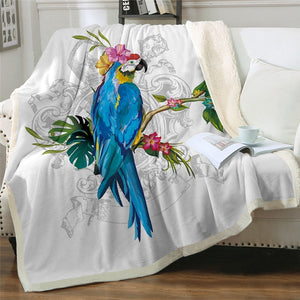 Watercolor Beautiful Parrot Bird Cozy Soft Sherpa Blanket