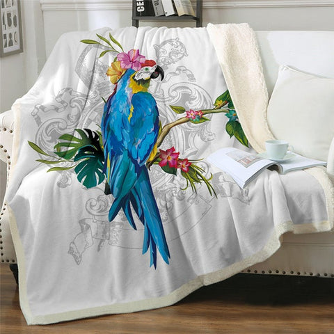 Image of Watercolor Beautiful Parrot Bird Cozy Soft Sherpa Blanket