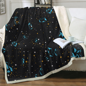 Blue Crystals Stars Pattern Cozy Soft Sherpa Blanket