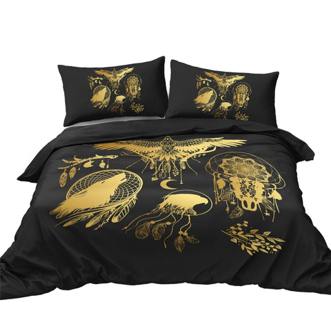 Image of Golden Black Eagle Dreamcatcher Bedding 01