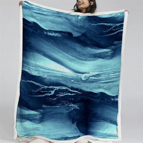 Image of Luxury Deep Blue Waves Art Soft Sherpa Blanket