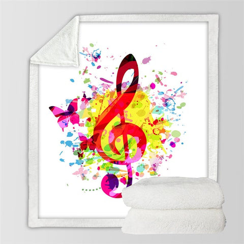 Image of Watercolor Music Note Butterfly Soft Sherpa Blanket