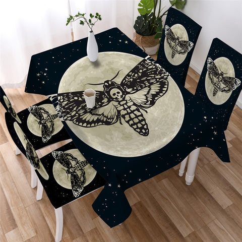Image of Death Butterfly Moon Star - Gothic Skull Table Cloth 01