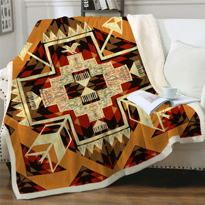 Aztec Yellow Geometric Pattern Microfiber Soft Sherpa Blanket