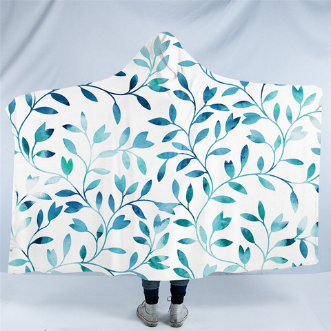 Image of Aqua Branches White Hooded Blanket