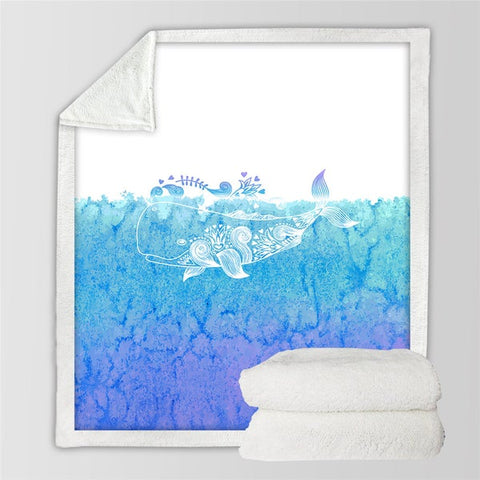 Image of Doodle Whale Blue Ocean Cozy Soft Sherpa Blanket