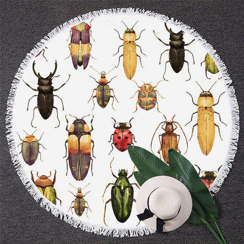 Image of Beetles Round Beach Towel 01