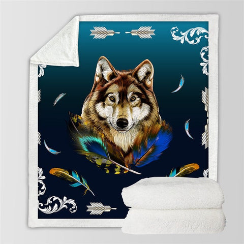 Image of Wolf Feathers Floral Pattern Soft Sherpa Blanket