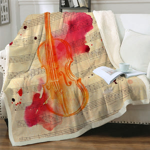 Watercolor Violin Musical Instrument Music Soft Sherpa Blanket