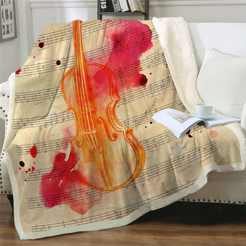 Image of Watercolor Violin Musical Instrument Music Soft Sherpa Blanket