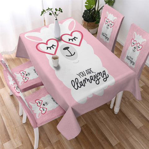 Image of Cartoon Alpaca - Cute Llama Waterproof Tablecloth  07