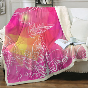 Line Drawing Bird Pink Cozy Soft Sherpa Blanket