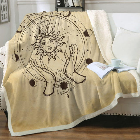 Image of Vintage Witchcraft Magic Sun Cozy Soft Sherpa Blanket