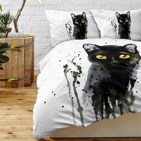 Image of Black Cat Duvet Cover Set Cartoon Animal Bedding 05