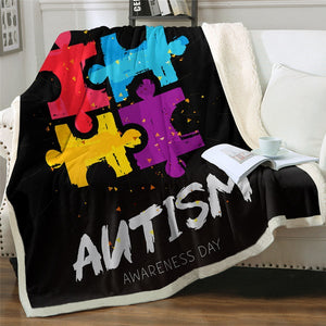 Autism Puzzles Cozy Soft Sherpa Blanket