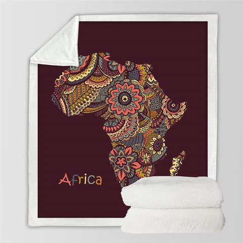 Image of Vintage Africa Map Floral Pattern Soft Sherpa Blanket