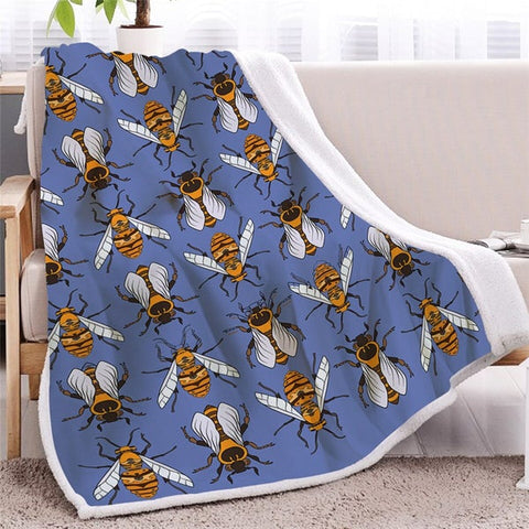 Image of Funny Bee Pattern Plush Soft Sherpa Blanket