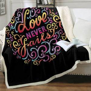 Love Never Fails Quotes Letter Cozy Soft Sherpa Blanket