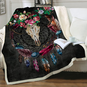Skull Flowers Dreamcatcher Cozy Soft Sherpa Blanket