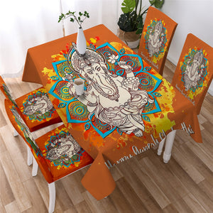 Orange Boho Mandala Floral Elephant Tablecloth