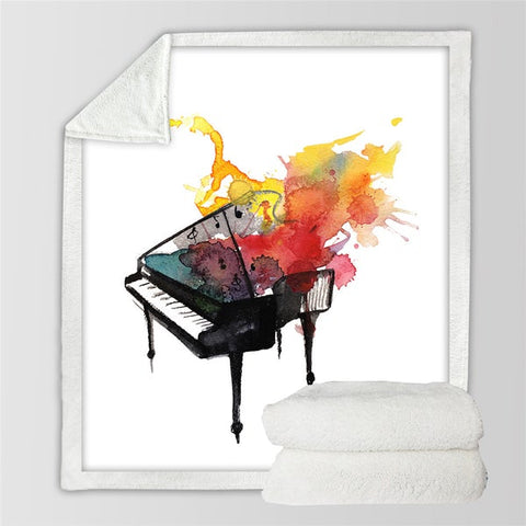 Image of Watercolor Piano Musical Instrument Music Soft Sherpa Blanket