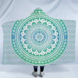 Green Aura Mandala Motif Hooded Blanket