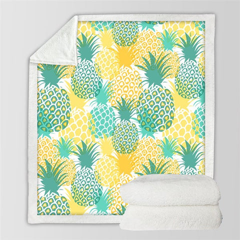 Image of Tropical Fruits Pineapples Pattern Soft Sherpa Blanket