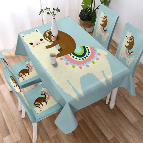 Image of Cartoon Alpaca - Cute Llama Waterproof Tablecloth  08