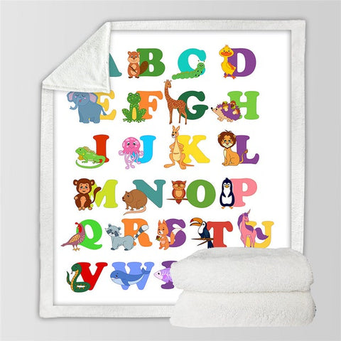 Image of Alphabet Cute Animals Education Cozy Soft Sherpa Blanket