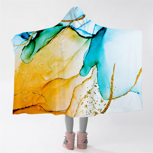 Abstract Flow Gold & Turquoise Hooded Blanket