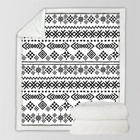 Image of Black White Geometric Pattern Microfiber Soft Sherpa Blanket