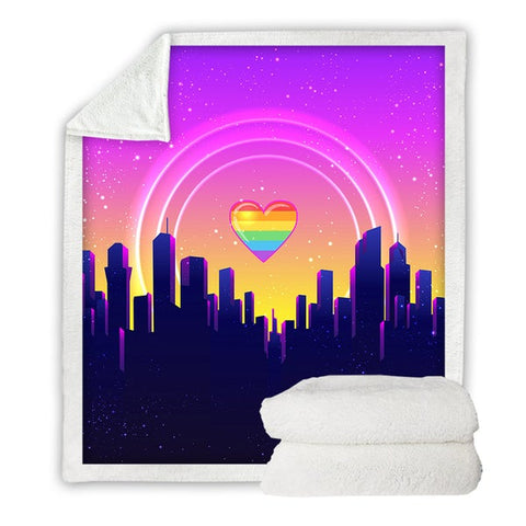 Image of Love City Rainbow Heart Soft Sherpa Blanket