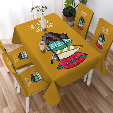 Image of Sleeping Cat Rat Waterproof Tablecloth