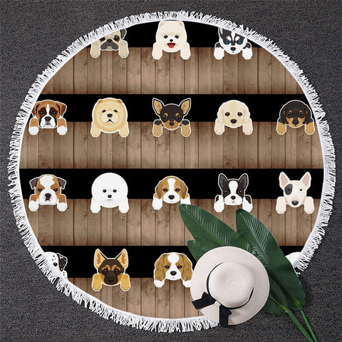 Image of Dog and Cat Round Beach Towel 01