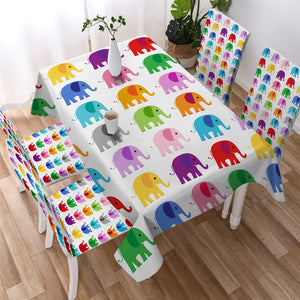 African Linen Tree & Elephant Table Cloth 02