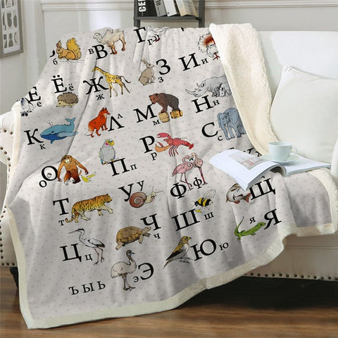 Image of Alphabet Cartoon Animals Cozy Soft Sherpa Blanket