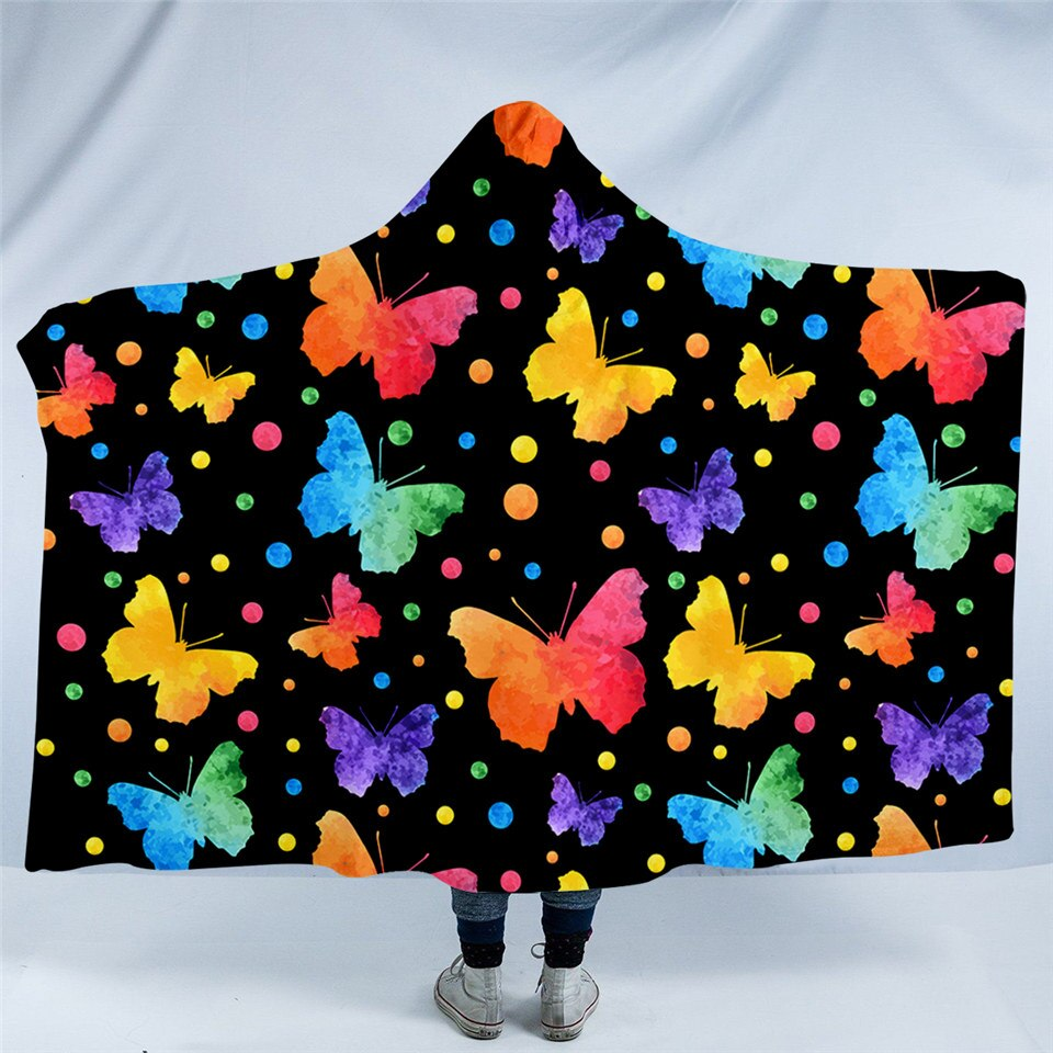 Butterflies Dotted Themed Hooded Blanket