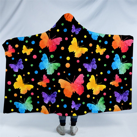 Image of Butterflies Dotted Themed Hooded Blanket