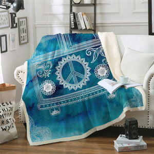 Hippie Peace Van Blue Cozy Soft Sherpa Blanket