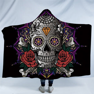 Stylized Skull Mandala Themed  Hooded Blanket