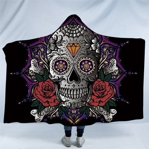 Image of Stylized Skull Mandala Themed  Hooded Blanket