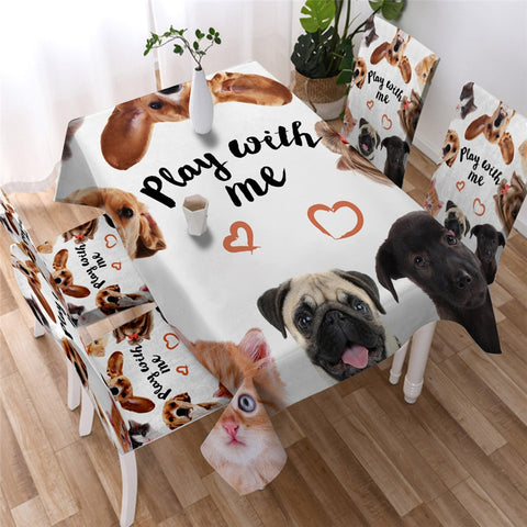 Image of Monogram Cartoon Dog Table Cloth Waterproof 05