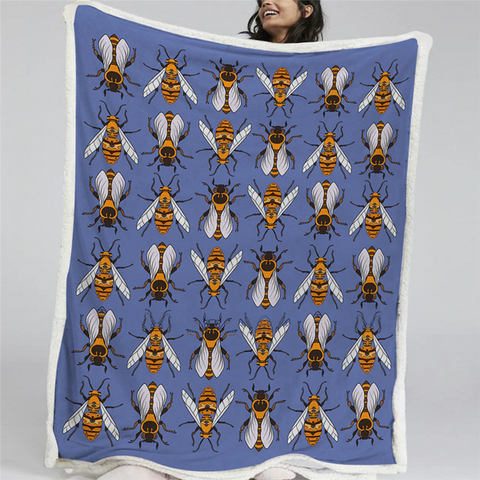 Image of Funny Bee Pattern Plush Soft Sherpa Blanket