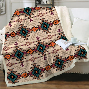 Luxury Elegant Aztec Geometric Pattern Soft Sherpa Blanket