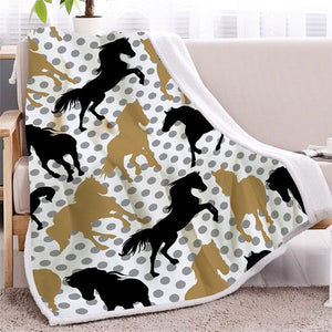 Black Gold Unicorns Dots Pattern Soft Sherpa Blanket