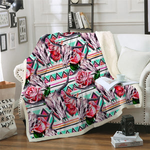 Skulls And Roses Pattern Cozy Soft Sherpa Blanket