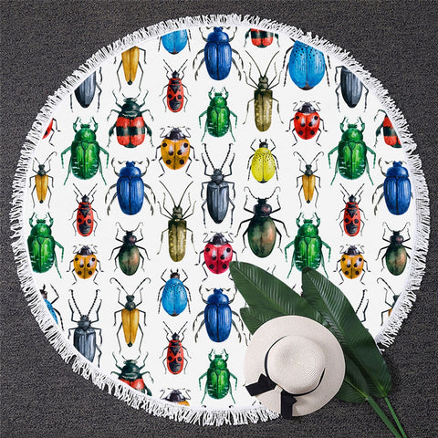 Image of Beetles Round Beach Towel 02