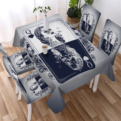 Image of Floral Leaf White Skull Waterproof Tablecloth  02