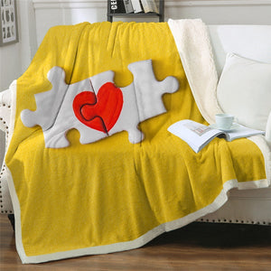 Heart Puzzle Yellow Soft Sherpa Blanket