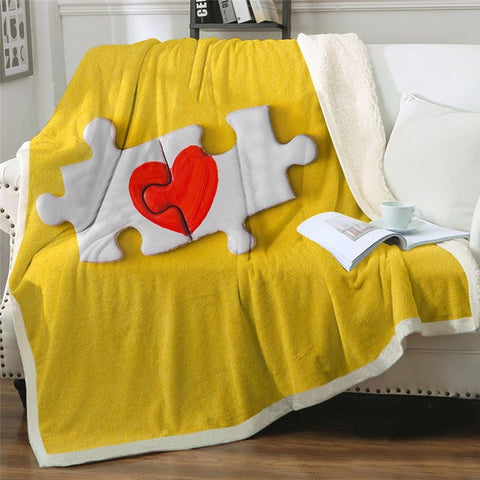 Image of Heart Puzzle Yellow Soft Sherpa Blanket